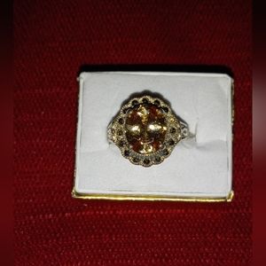 Citrine & Marcasite Sterling Silver 925 Ring Sz 7